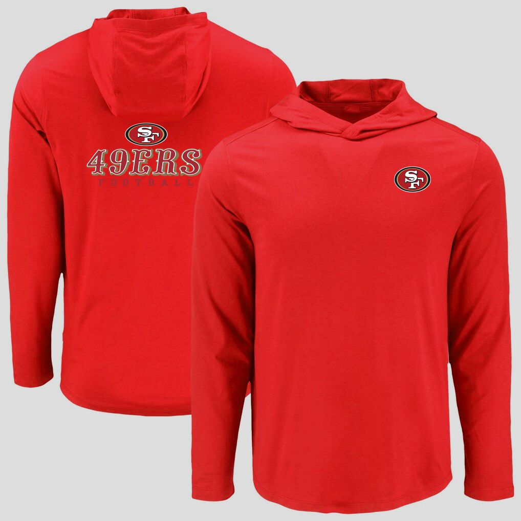 Men 2026 NFL San Francisco 49ers Hooded long sleeved T-shirt red 05->nfl t-shirts->Sports Accessory